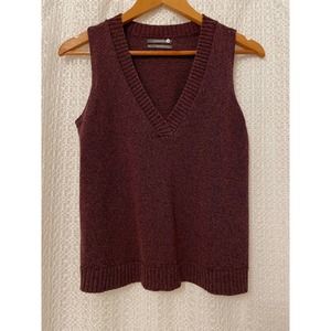 Anthropologie - Women's Purple / Brown Knit Deep V-Neck Sweater Vest - XS